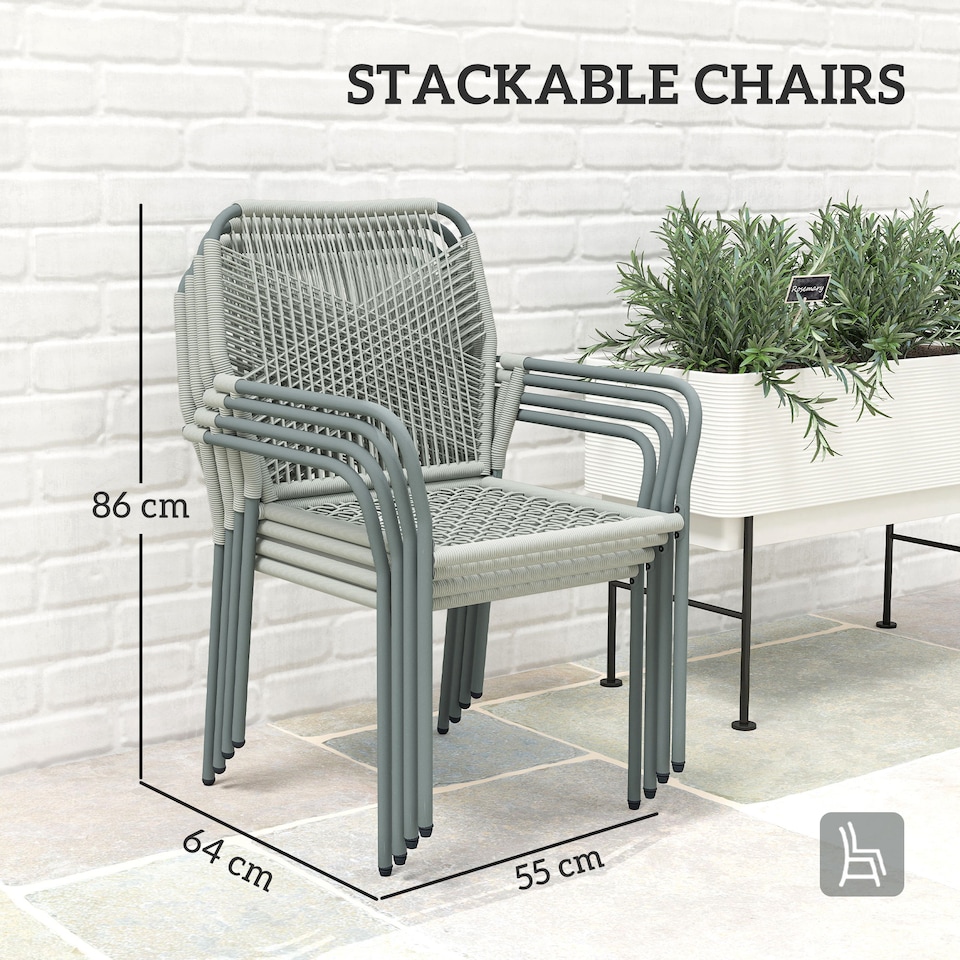 image 1 of Outsunny 5 Piece PE Rattan Garden Dining Set with Cushions, Light Grey