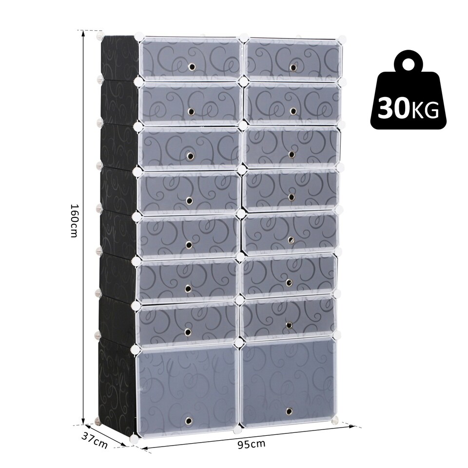 image 1 of HOMCOM Large 16-Cube DIY Shoes Rack Portable Interlocking Plastic Cabinet