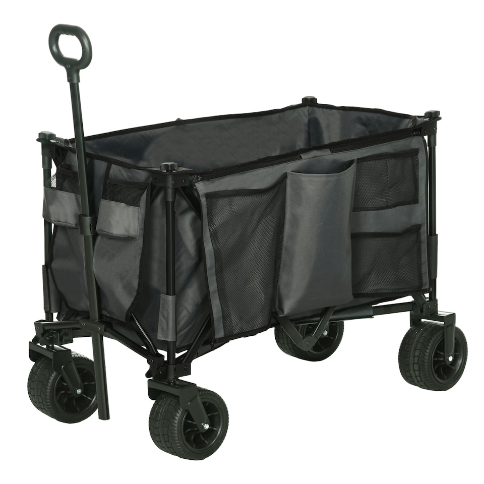 image 1 of Outsunny Folding Wagon Garten Cart Collapsible Camping Trolley on Wheels, Grey