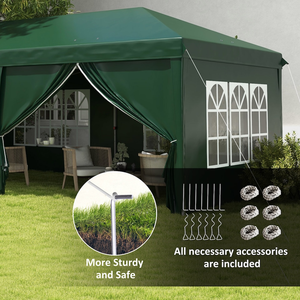 image 1 of Outsunny 3 x 6 m Garden Pop Up Gazebo, Wedding Party Tent Marquee, Water Resistant Awning Canopy with Sidewalls, Windows, Carry Bag, Green