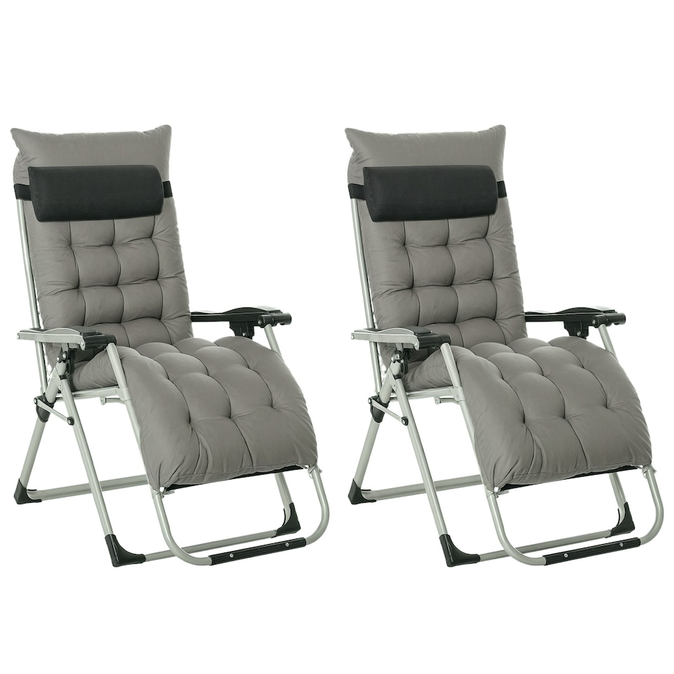 image 1 of Outsunny 2 PCS Reclining Zero Gravity Chair Folding Lounger Cushion Dark Grey