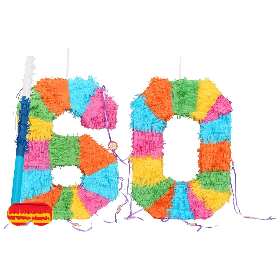image 1 of Fax Potato 60th Birthday Pinata Set with Stick & Blindfold - Blue Stick