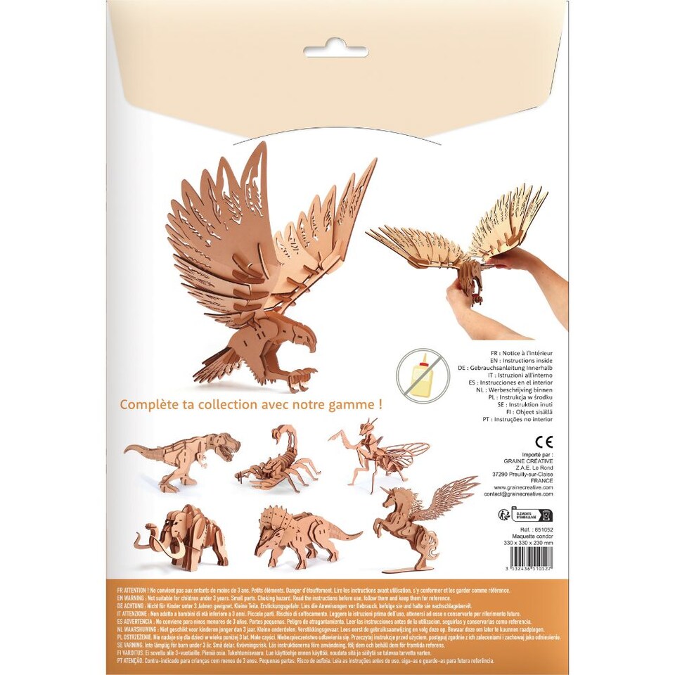 image 1 of 3D Wooden Model Kit Condor - Craft Gifts for 8 yrs +