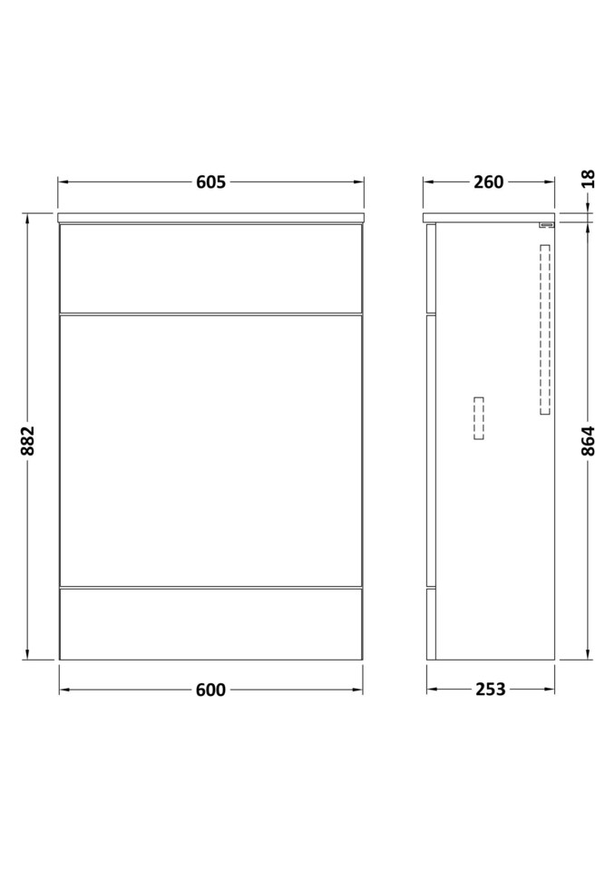 image 1 of Balterley Alrewas Contemporary Floor Standing Compact WC Unit with Coordinating Worktop, Gloss Grey, 600mm
