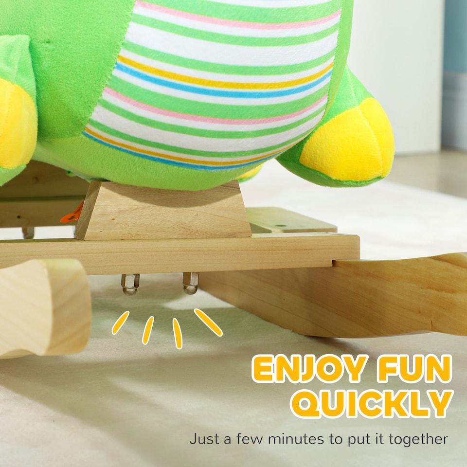 image 1 of AIYAPLAY Rocking Animal, Dinosaur Themed Rocking Ride on with Animal Sounds, Safety Belt, Wooden Base, Pedal, for Toddlers 18-36 Months, Green