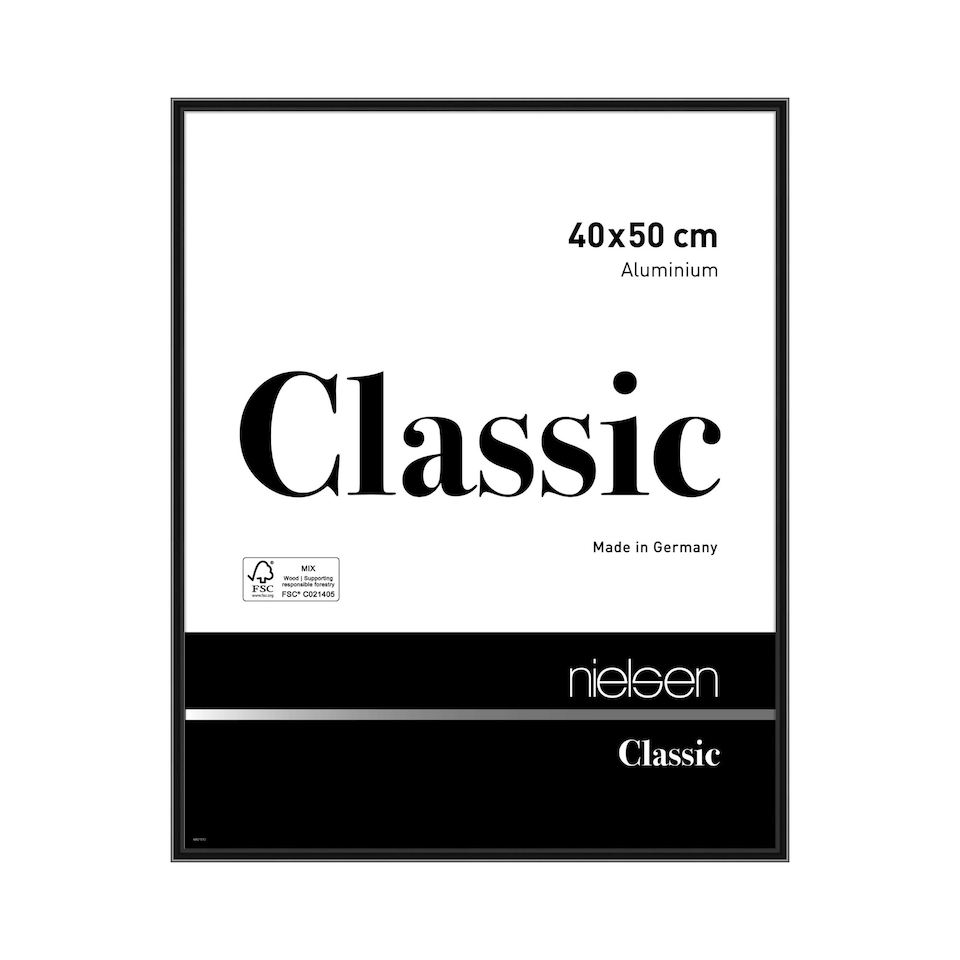 image 1 of Nielsen Classic Aluminium Picture Frame - Real Glass - Polished Jet Black - 40cm x 50cm