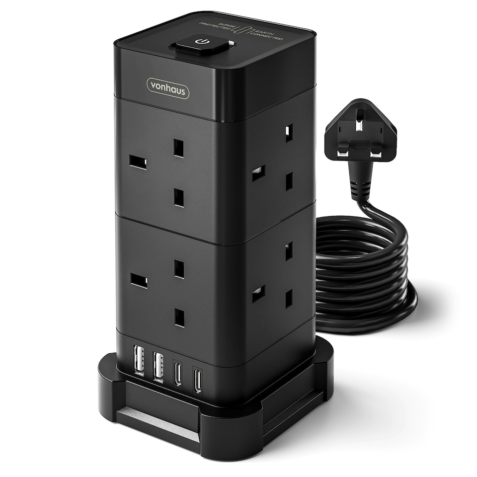 image 1 of VonHaus Tower Extension Lead with 8 Plugs and 2 USB-C Ports