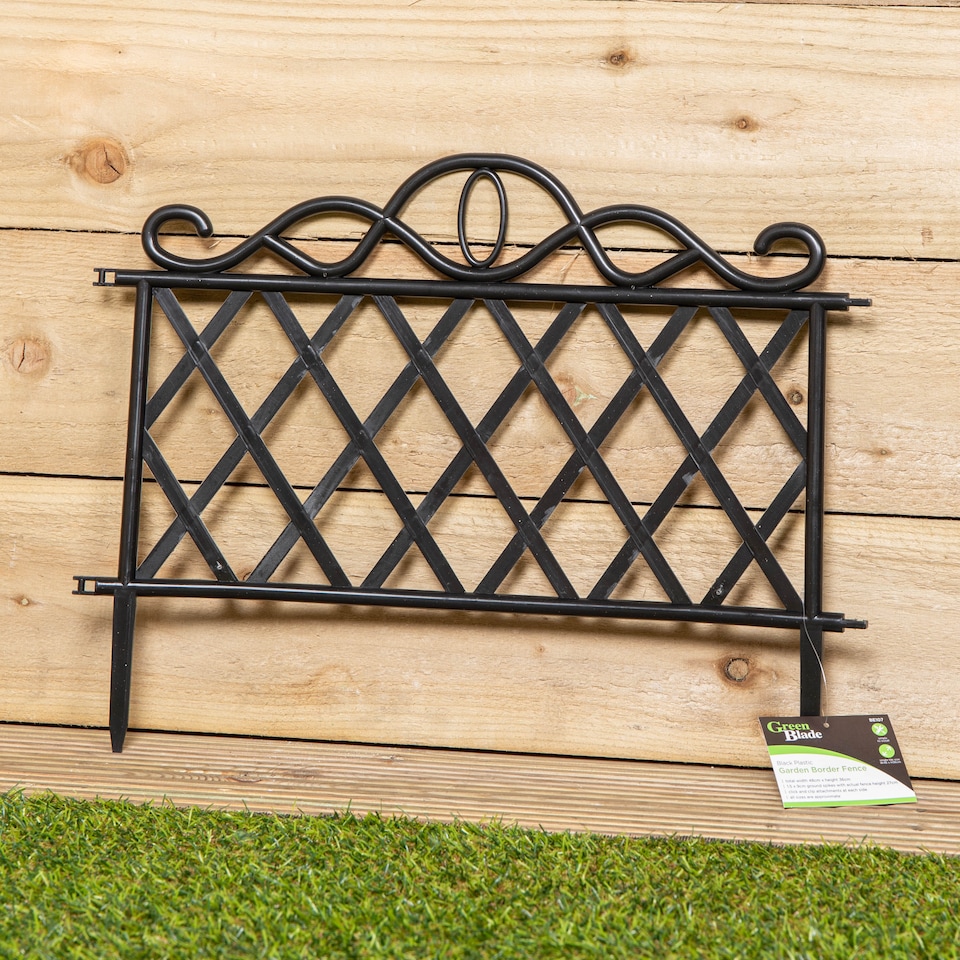 image 1 of Pack of 12 27cm Black Plastic Garden Patio Lawn Border Fence Edging