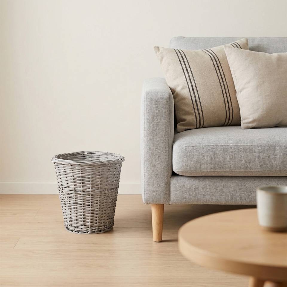 image 1 of Wickerfield 9L Round Wicker Waste Paper Basket Bin for Home Office and Bedroom