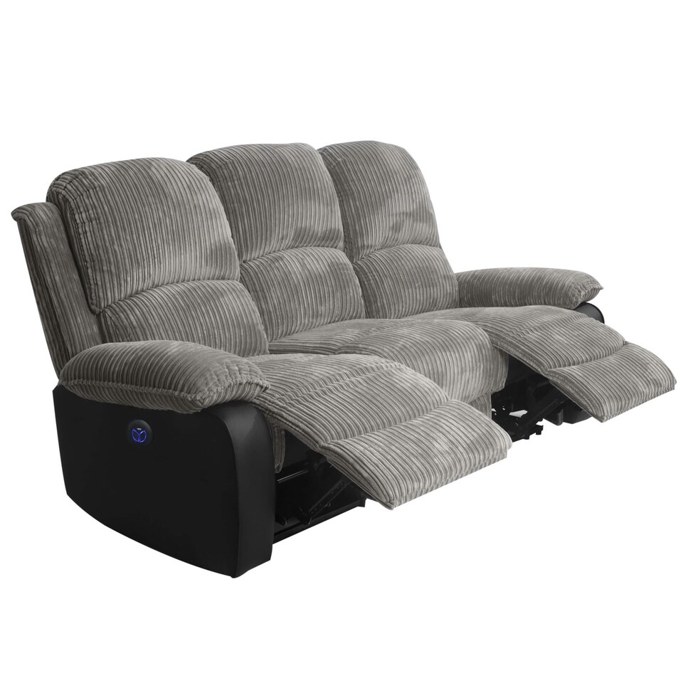 image 1 of Electric Recliner Fabric Cord 3 Seater Sofa In Grey