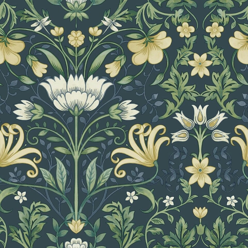 image 1 of Holden Décor Eclectic Collection Vintage Floral Wallpaper - Navy - One Size Blue