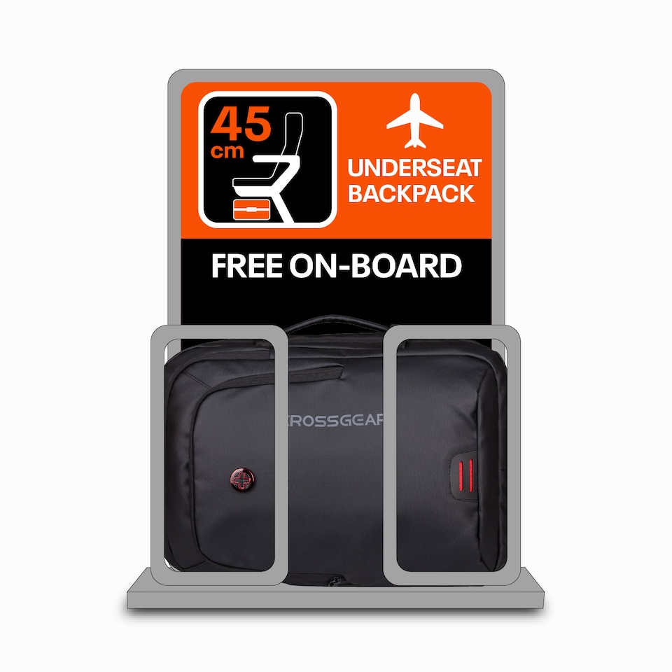 image 1 of Crossgear iTOUR 45cm Underseat Cabin Backpack with Built-In Vacuum Compression Pack - Airline Approved, USB Charging, 32L, Water Resistant, Easyjet Compatible - USB Pump Included