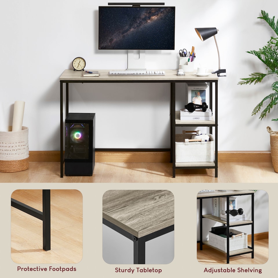 image 1 of Vida Designs Brooklyn Computer Desk 2 Shelves Home Office Workstation, Grey