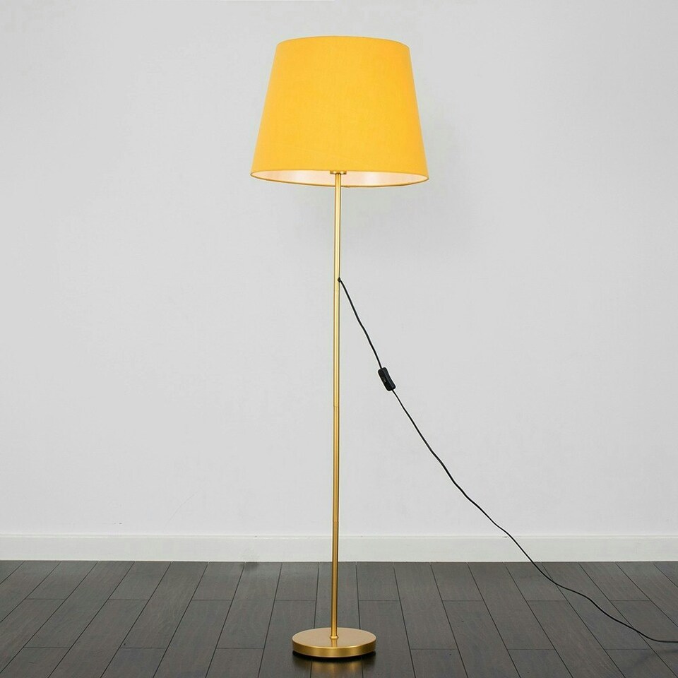 image 1 of ValueLights Charlie Gold Floor Lamp Mustard Taper Shade & Bulb Yellow
