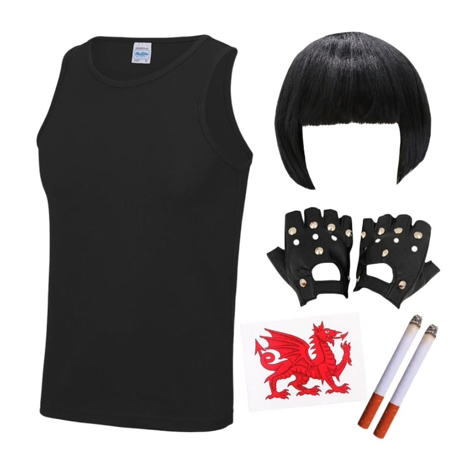 image 1 of Nessa Costume - 5 Pcs - Vest, Wig, Cigs, Tattoos & Gloves | Black | 2XL