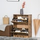 image 7 of HOMCOM Industrial Shoe Cabinet with 2 Flip Drawers, Narrow Shoe Storage Cabinet for 12 Pairs, Freestanding Slim Shoe Storage Organiser for Entryway, Hallway, Rustic Brown
