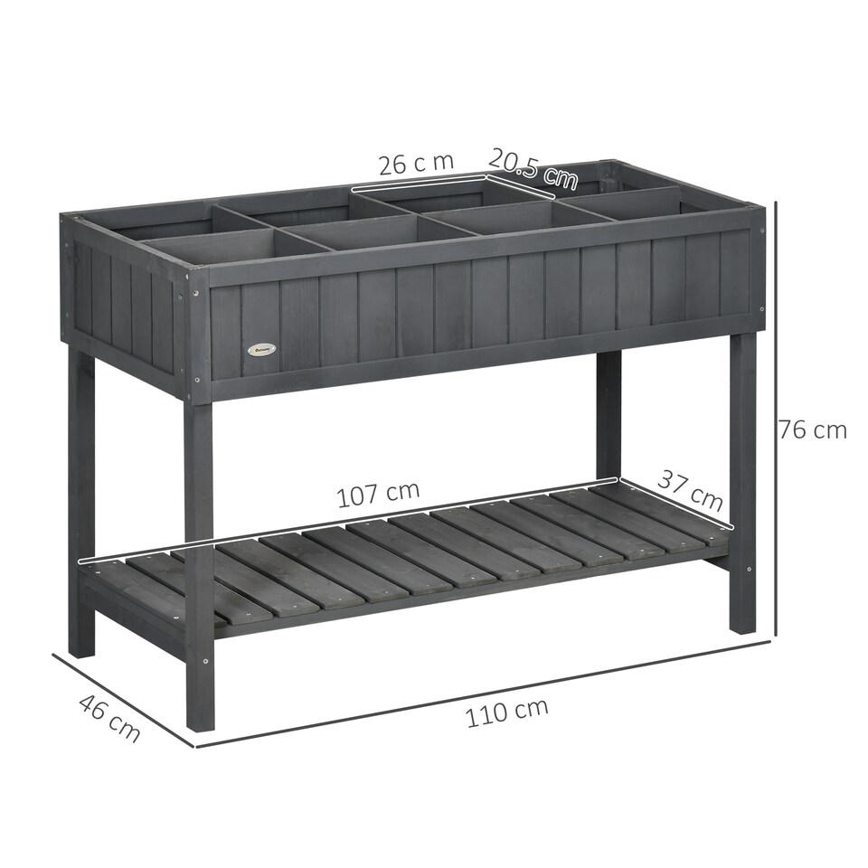 image 1 of Outsunny Wooden Herb Planter Stand 8 Cubes Bottom Shelf Raised Bed Dark Grey | Grey | Dark Grey
