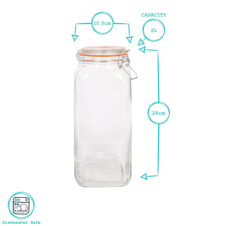 image 1 of Argon Tableware Square Glass Jar with Clip-Top Lid - 2L