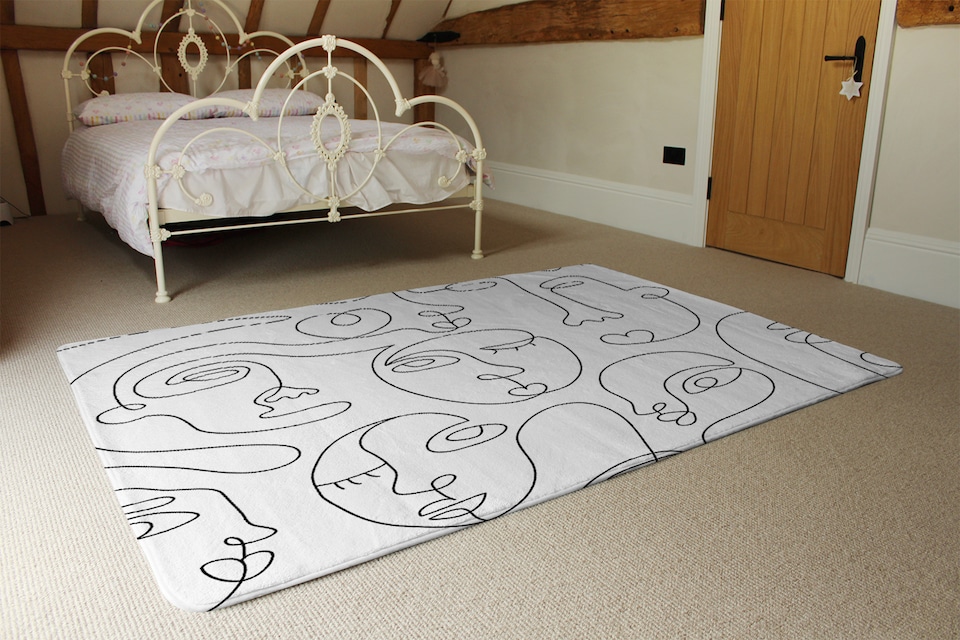 image 1 of Line Drawing Of Faces Designer Rug | Multi