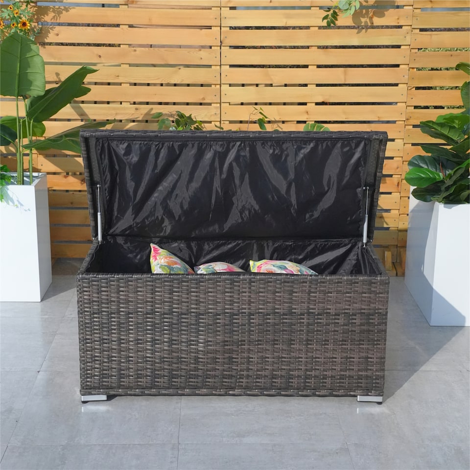 image 1 of Direct Wicker 243L Outdoor Garden Rattan Storage Box, Small Deck Storage Box for Patio, Yard | Brown