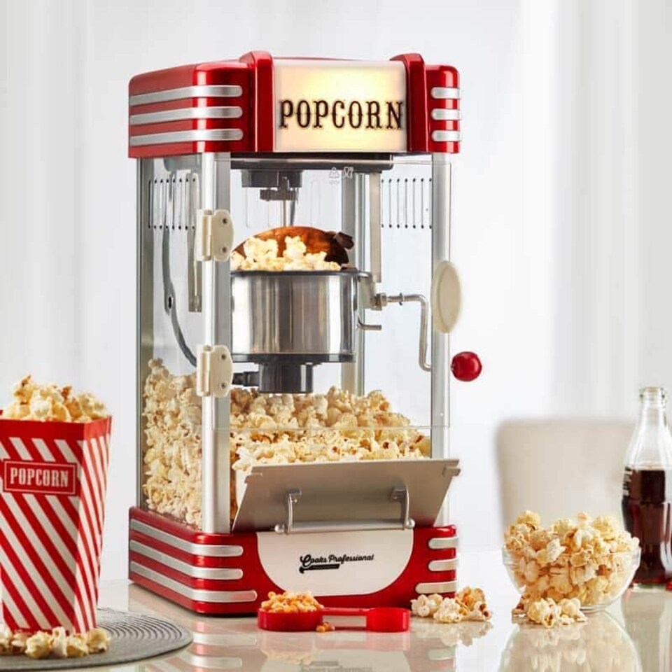 image 1 of Cooks Professional Retro Popcorn Maker Machine 310W with Crank Handle & One Touch Control