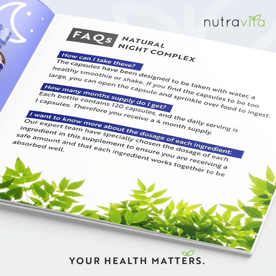 image 1 of Nutravita Natural Night Complex with Vitamin B12, Lemon Balm, Chamomile, L-Tryptophan & Magnesium - 120 Vegan Capsules - 4 Month Supply