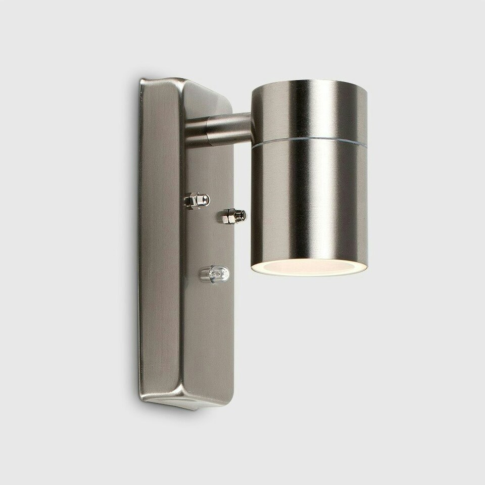 image 1 of ValueLights Silver Barrow Dusk-till-Dawn Outdoor Wall Downlight with 5W Cool White Bulb