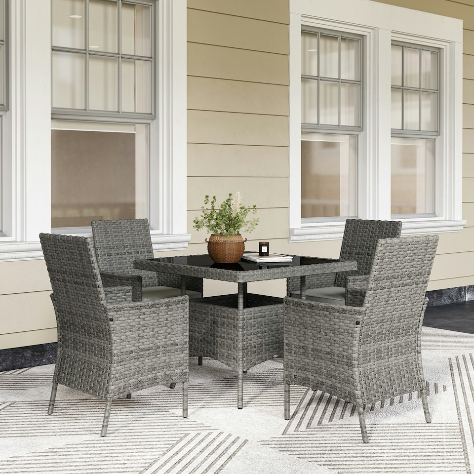 image 1 of Outsunny 4 Seater Rattan Garden Furniture Set with Cushion