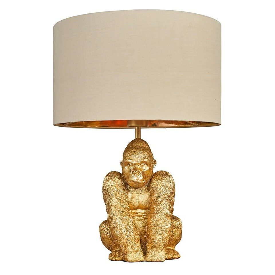 image 1 of ValueLights Gus Painted Gold Table Lamp with Medium Cream Drum Shade and E27 Globe LED 4W Warm White 2700K Bulb