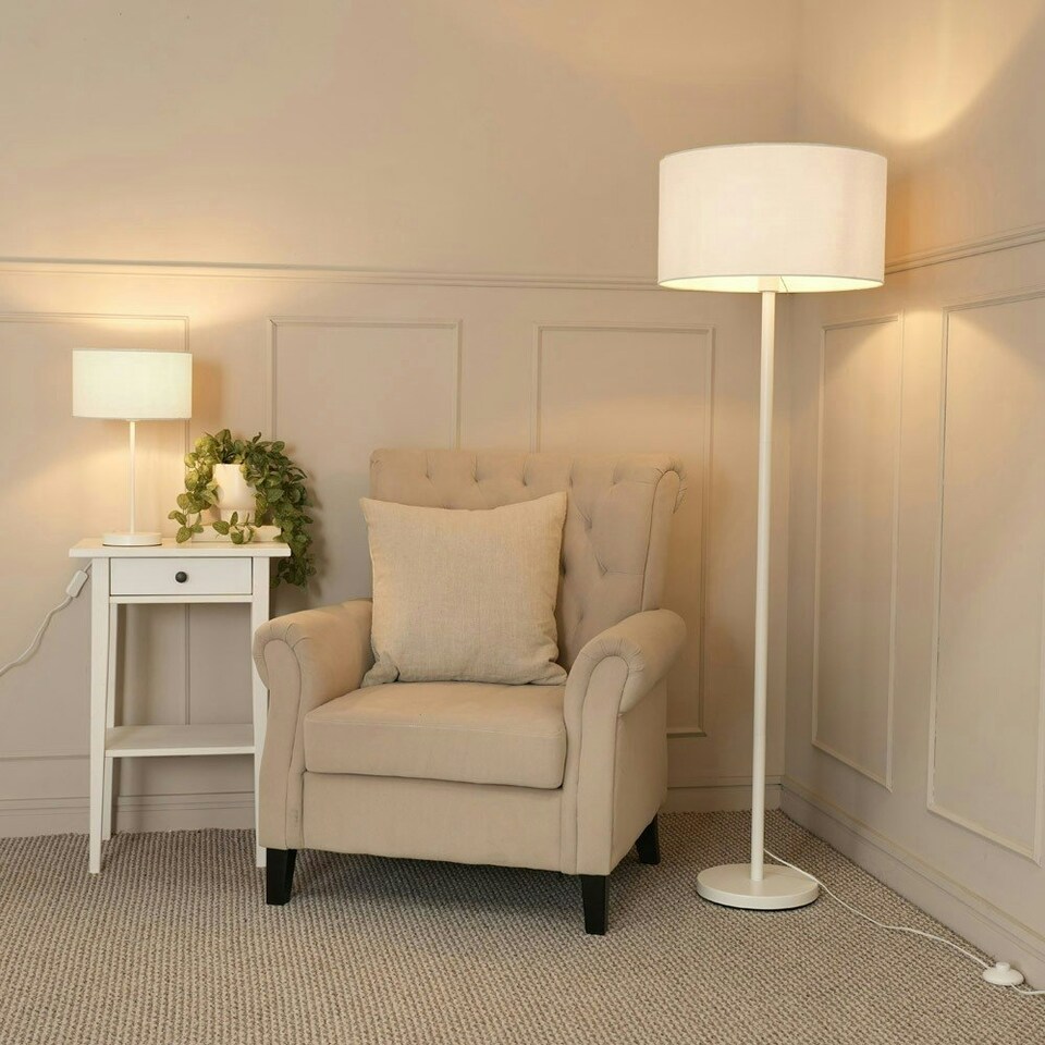 image 1 of ValueLights Charlie White Table Lamp Grey Shade