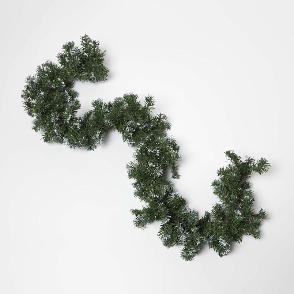 image 1 of Homescapes Green Snow Dusted Foliage Christmas Garland, 182 cm