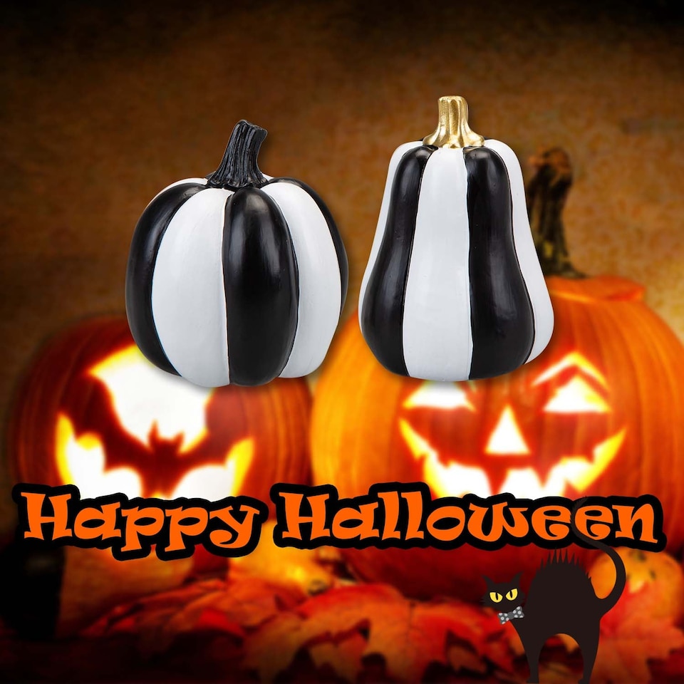 image 1 of vfm-estore Halloween Black & White Pumpkin Decorations - Tall-Round 2 Pack