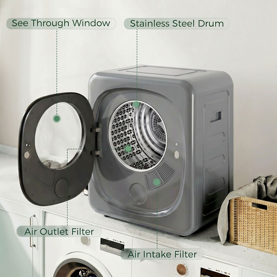 image 1 of HOMCOM Compact Dryer Machine with 5 Modes, 4kg Small Tumble Dryer, Silver
