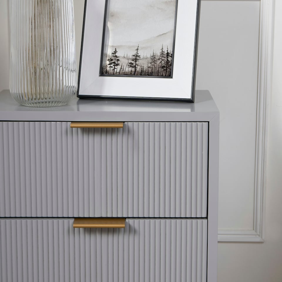 image 1 of OHS 3 Drawer Modern Ribbed Office Side Bedroom Nightstand Bedside Table Grey