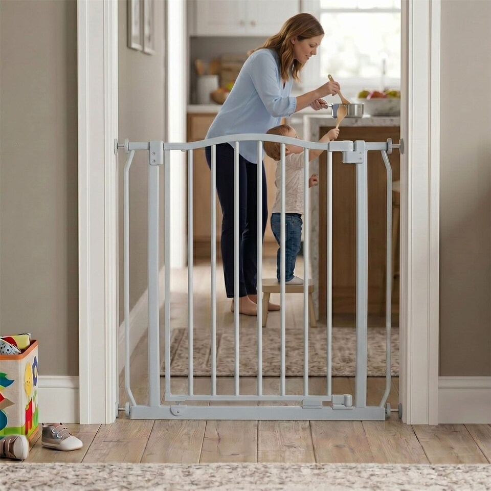 image 1 of Safetots Extra Tall Curved Top Safety Gate, 225cm - 234cm, Matt Grey, Extra Tall 100cm in Height, Pressure Fit Stair Gate, Baby Gate for Doors Hallways and Spaces, Safety Barrier, Easy Installation