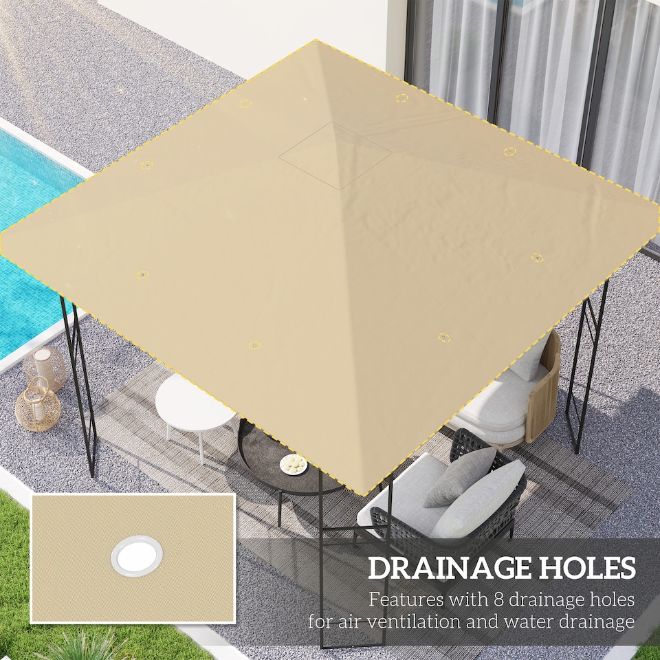 image 1 of Outsunny 3 x 3(m) Gazebo Canopy Replacement Cover with Drain Holes, Beige