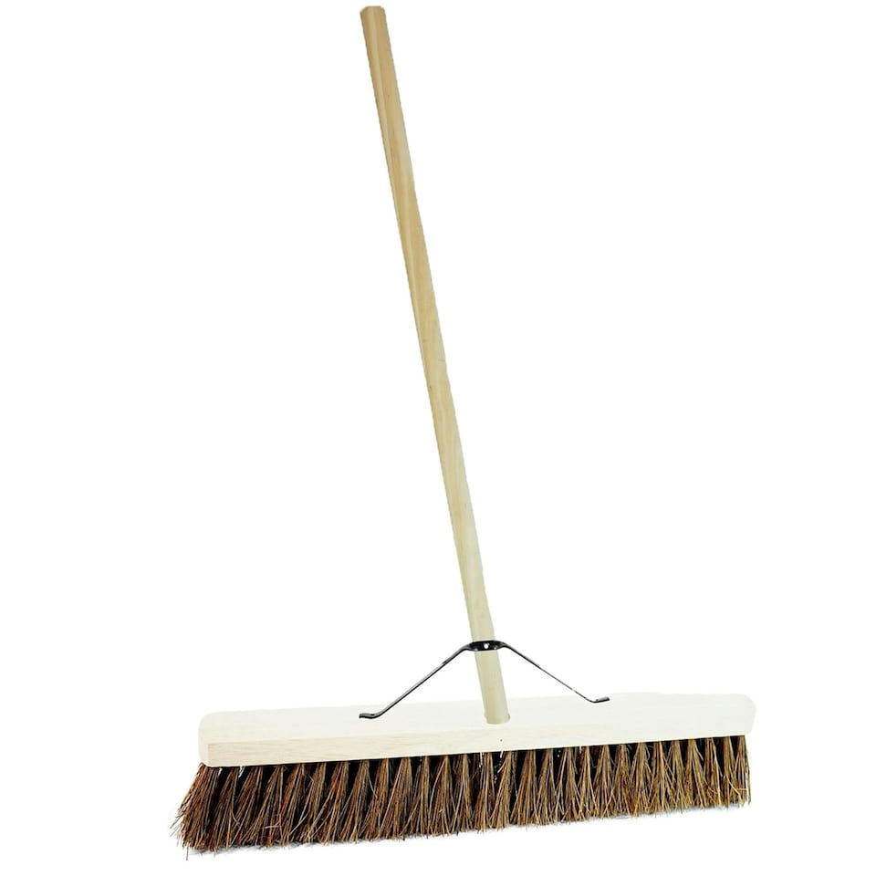 image 1 of 2 x 36" Indoor Outdoor Hard Bristle Bassine Sweeping Broom With Handle Perfect For Home & Garden