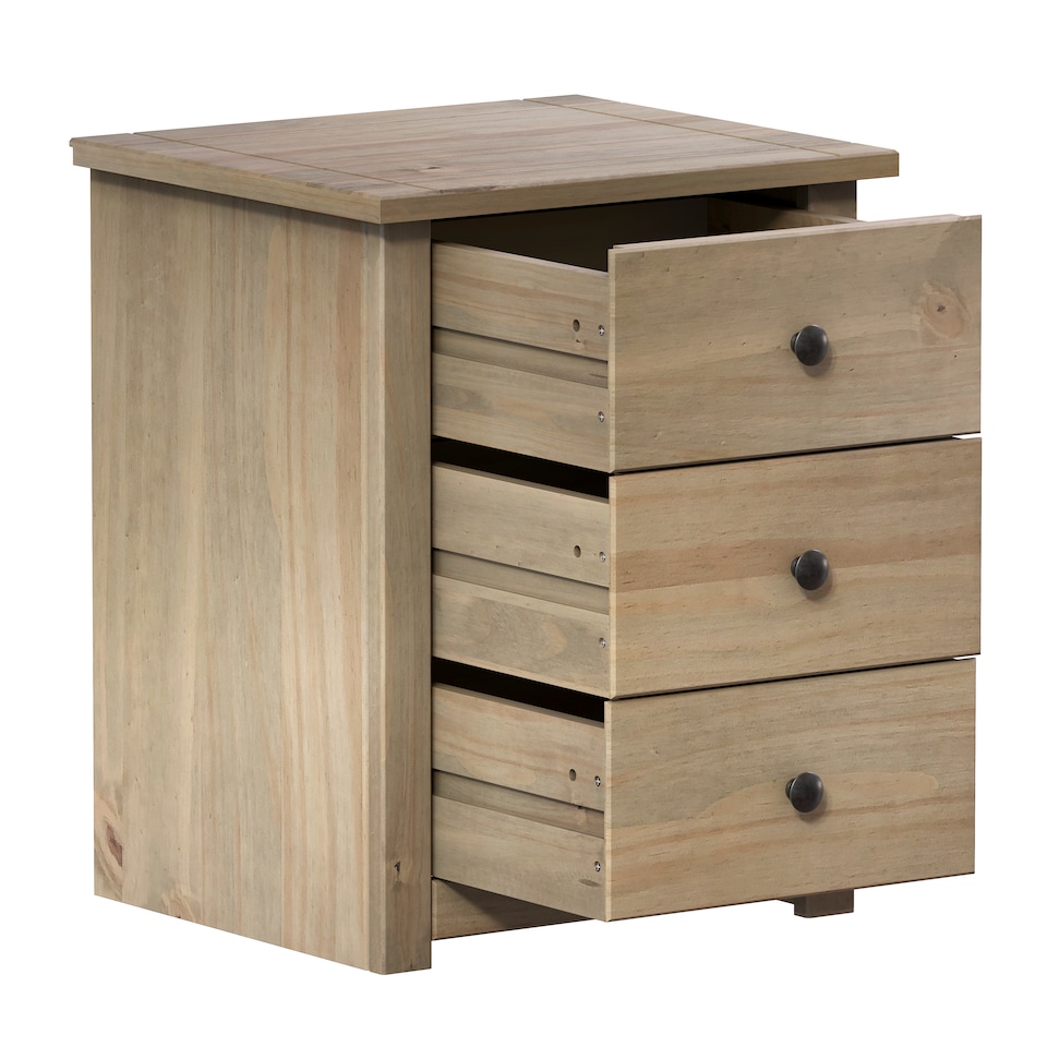 image 1 of Vida Designs Panama 3 Drawer Bedside Chest Cabinet Table Nightstand, Solid Pine Wood