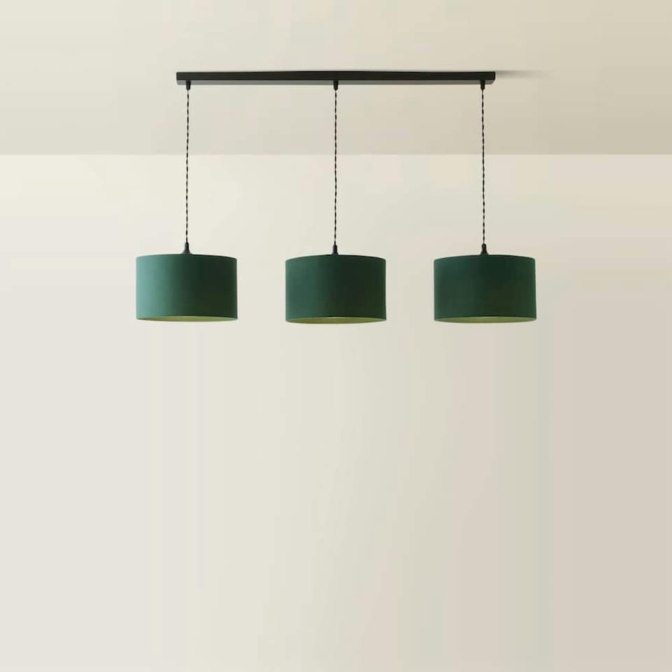 image 1 of ValueLights Shaw Matte Black 3 Drop Bar Green Fabric Shades | Black