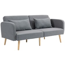 HOMCOM Click Clack Sofa Bed, 3 Seater Sofa, Convertible Bed Settee, Modern Fabric Loveseat Sofa Couch with 2 Cushions for Living Room, Guest Room, Grey