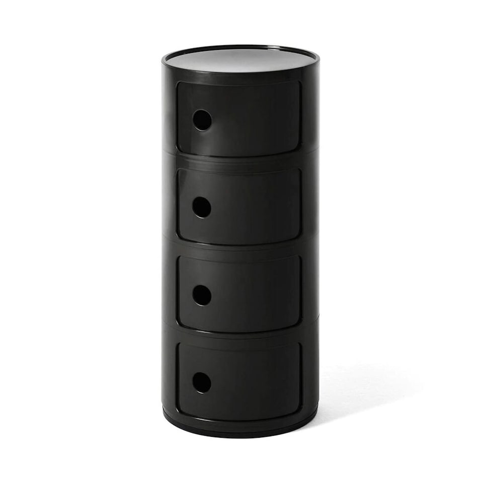 image 1 of Living and Home Cylindrical Multi-Tiered Plastic Storage Drawer Unit - 4 Drawer Black