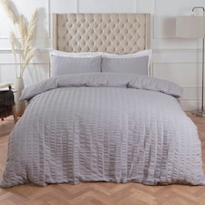 OHS Seersucker Duvet Cover and Pillowcase Bedding Set, Super King - Silver