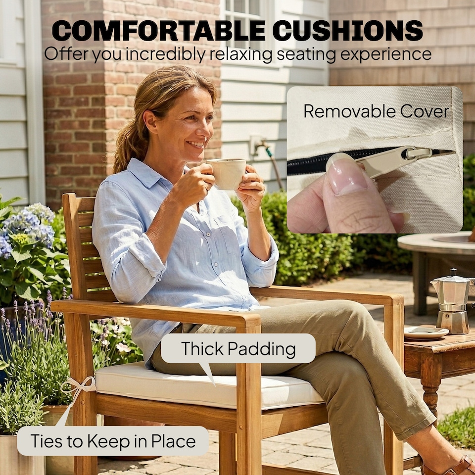 image 1 of Outsunny 4 Seater Wooden Garden Furniture Set with Loveseat, Chairs, Table | Cream | Cream White | Four Seater