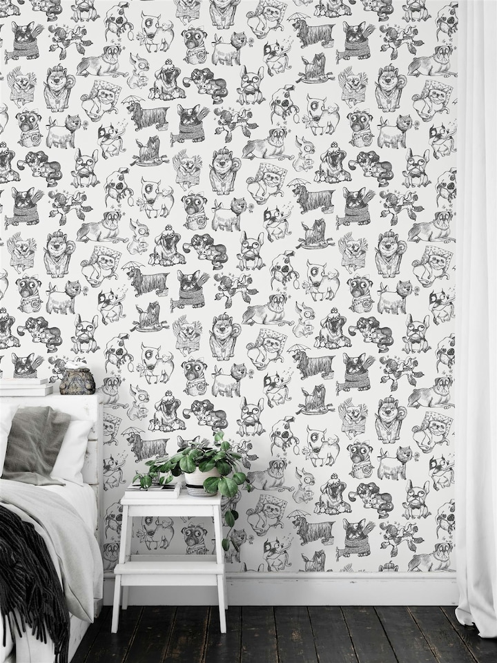 image 1 of Pooches White Wallpaper White | White