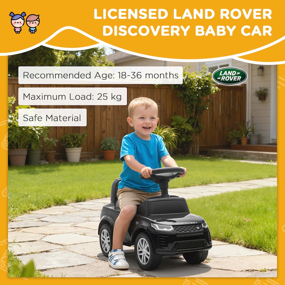 image 1 of AIYAPLAY Land Rover Licensed Ride on Car, Foot to Floor Sliding Walker with Horn, Engine Sounds, Under-Seat Storage, Toddler Baby Push Along Car for 18-36 Months | Black