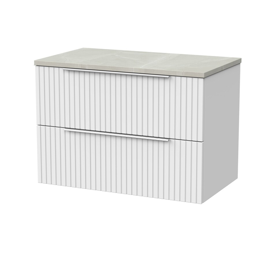 image 1 of Balterley Callingwood Contemporary Wall Hung 2 Drawer Vanity Unit with Marble Plaster Laminate Worktop , 800mm, Matt White