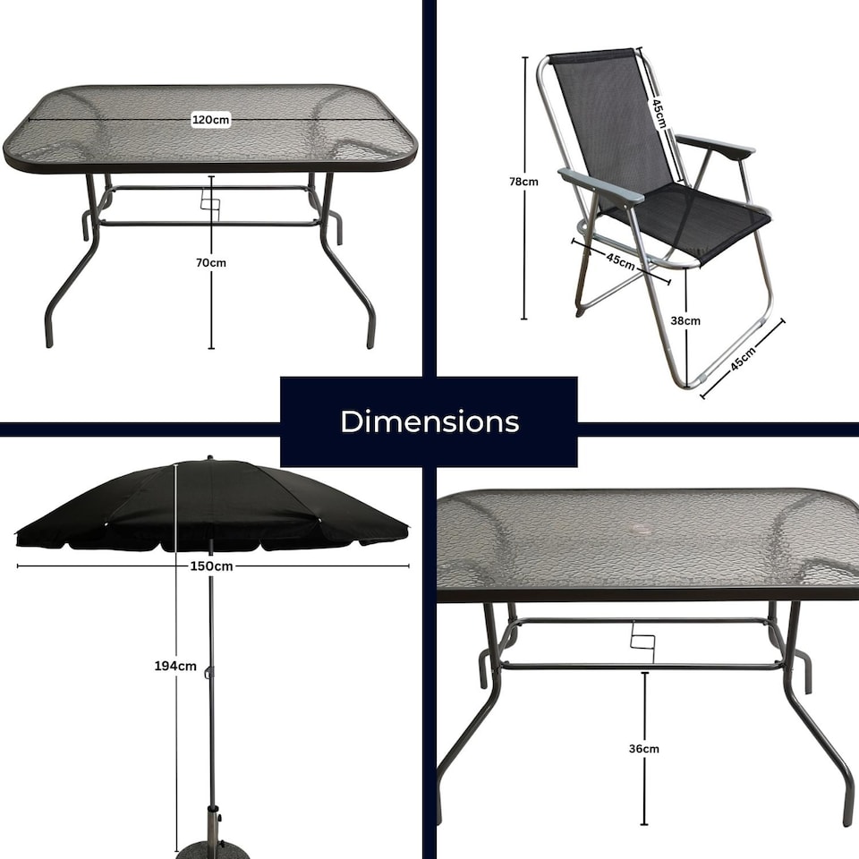 image 1 of 6 Person Garden Furniture Patio Set Table, 6 Chairs & Parasol