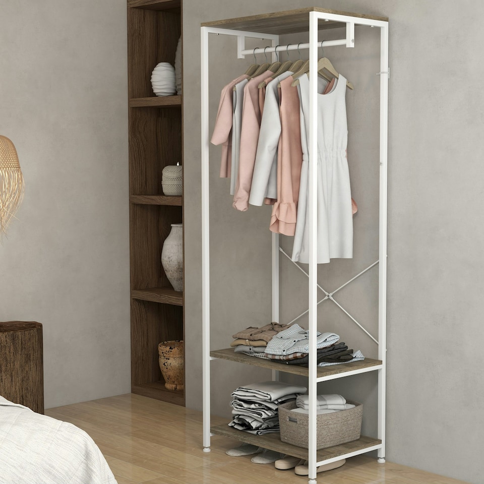 image 1 of HOMCOM Coat Rack, 2-in-1 Clothes Stand with Shoe Storage for Hallway, Grey