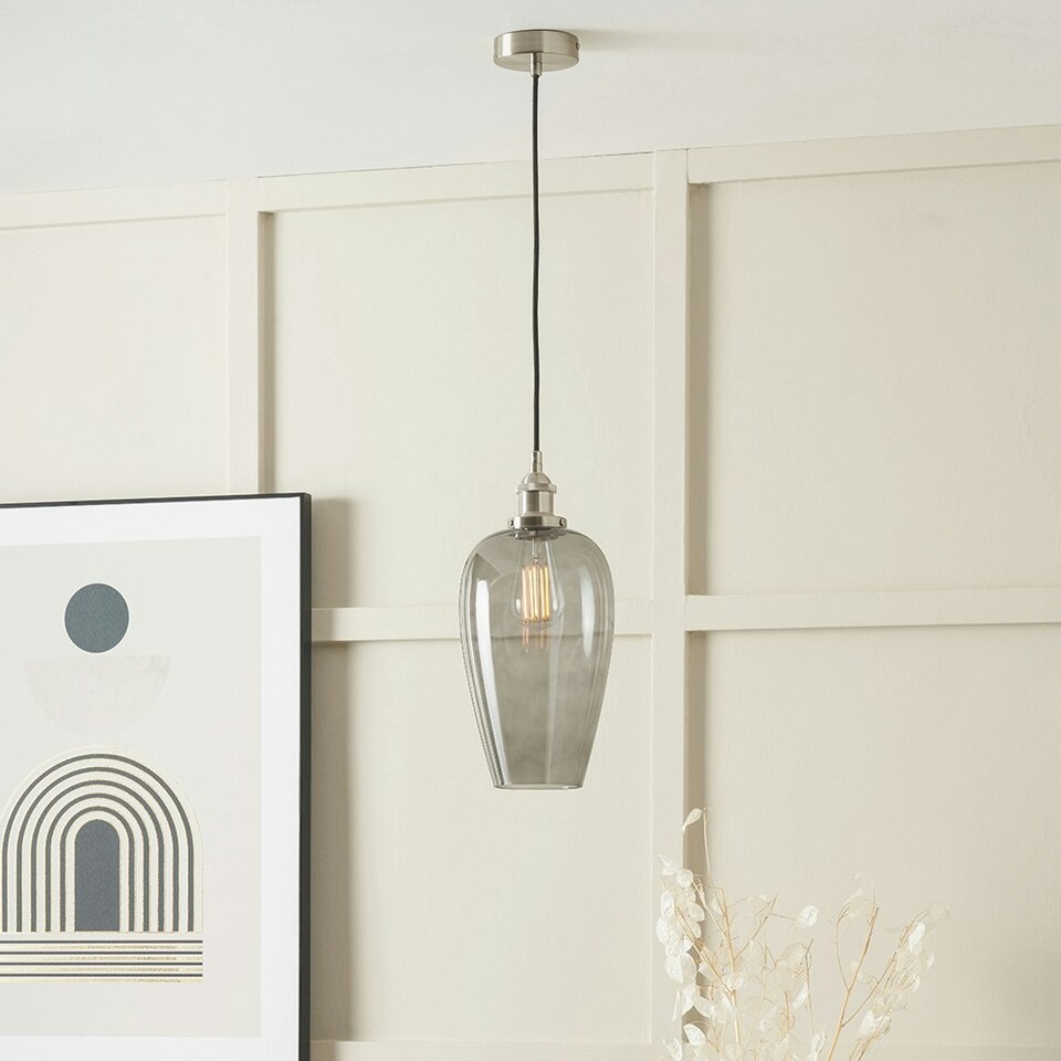 image 1 of Antique Silver Metal and Smoked Glass Pendant Grey | Clear | W17xD17xH120cm