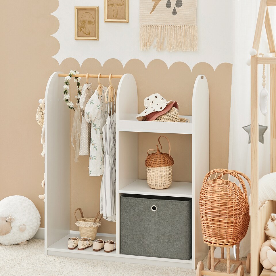 image 1 of SoBuy Kids Wardrobe with Hanging Rail, Storage Box & 3 Hooks, White, 38.2x13.8x42.5 inches, 22.5 kg - KMB40-W
